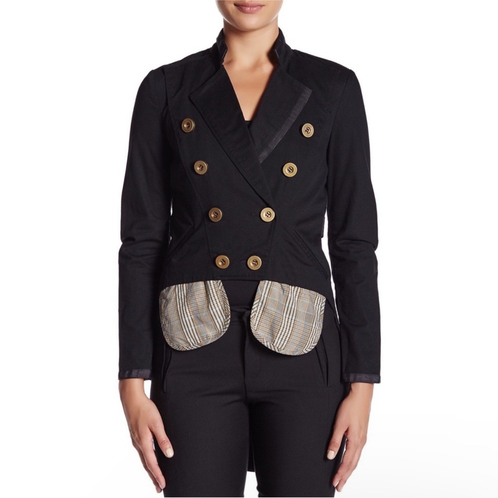 L.A.M.B. Gwen Stefani Hi Lo Cropped Military Jacket with Tails